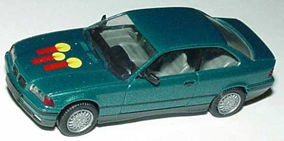 Foto 1:87 BMW 325i Coupé (E36) islandgrün-met. 3. Advent mit Kerzenmotiv auf der Haube herpa