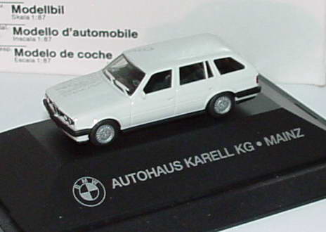 Foto 1:87 BMW 325i (E30) touring weiß Autohaus Karell KG Mainz Werbemodell herpa