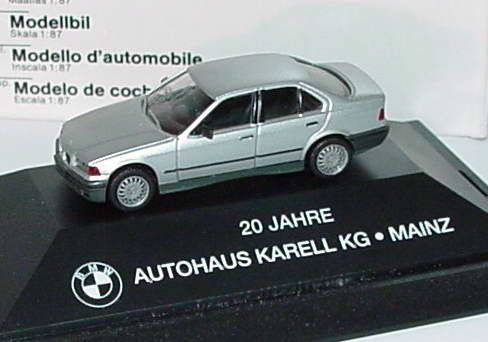 Foto 1:87 BMW 325i (E36) silber-met. 20 Jahre Autohaus Karell KG Mainzr Werbemodell herpa