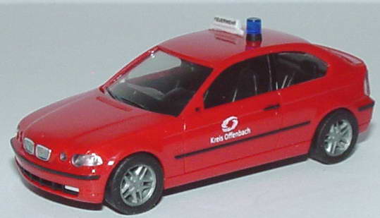 Foto 1:87 BMW 325ti compact (E46/5) ELW Feuerwehr Kreis Offenbach herpa 045865