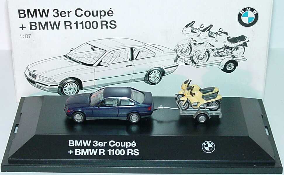 Foto 1:87 BMW 3er Coupé + BMW R 1100 RS (325i blaumet., 2x R 1100 RS gelb) Werbemodell herpa 80419420563