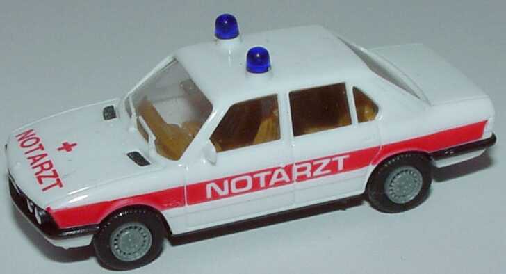 Foto 1:87 BMW 528i (E28) Notarzt weiß/rot (Haubendruck fein) herpa 4061/3