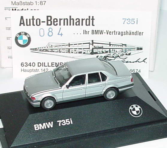 Foto 1:87 BMW 735i (E32) silber-met. Auto-Bernhardt Dillenburg, mit Zertifikat Werbemodell herpa