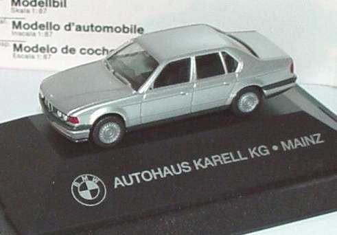 Foto 1:87 BMW 735i (E32) silber-met. Autohaus Karell KG Mainz Werbemodell herpa