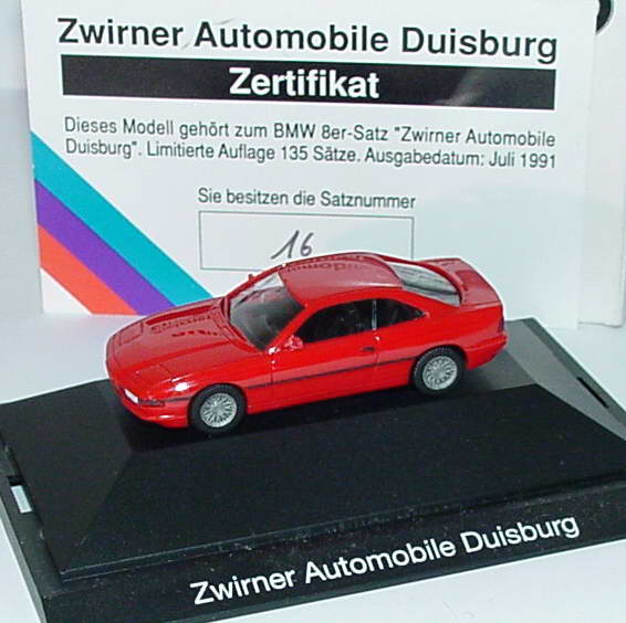 Foto 1:87 BMW 850i rot Zwirner Automobile Duisburg Werbemodell mit Zertifikat herpa