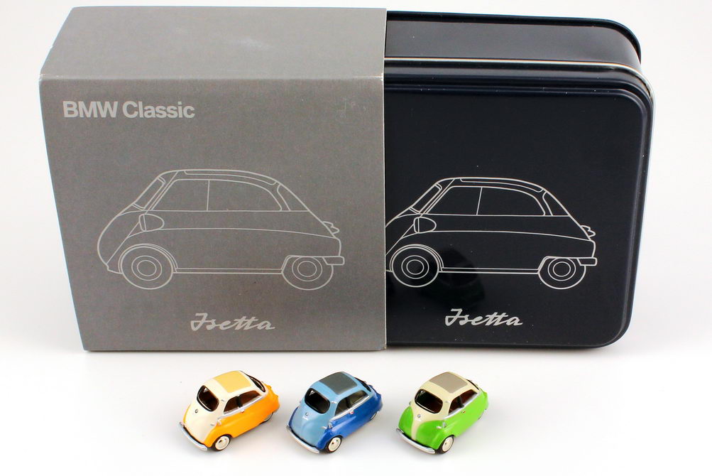 Foto 1:87 BMW Classic Set-Packung BMW Isetta (3 Stück, pastel-blau/signal-blau + birken-grün/creme-weiß + orange/creme-weiß) Werbemodell BUB 80412186348