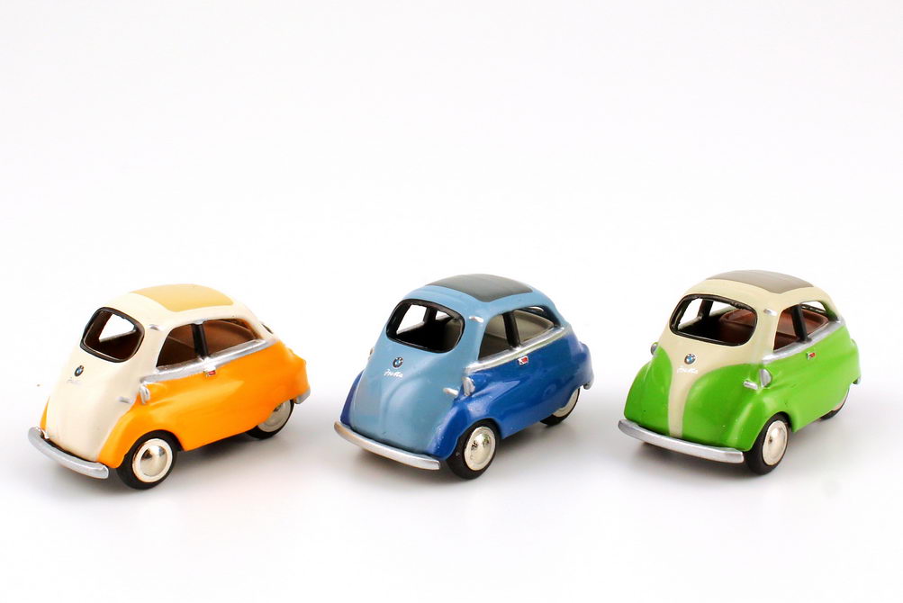 Foto 1:87 BMW Classic Set-Packung BMW Isetta (3 Stück, pastel-blau/signal-blau + birken-grün/creme-weiß + orange/creme-weiß) Werbemodell BUB 80412186348