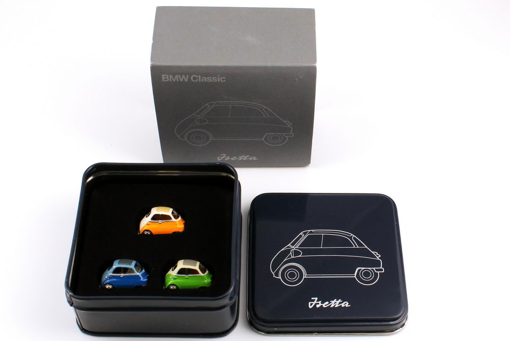 Foto 1:87 BMW Classic Set-Packung BMW Isetta (3 Stück, pastel-blau/signal-blau + birken-grün/creme-weiß + orange/creme-weiß) Werbemodell BUB 80412186348
