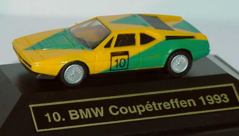 Foto 1:87 BMW M1 gelb/grün Nr.10 10. BMW Coupétreffen 1993 Aschaffenburg Werbemodell mit Zertifikat herpa
