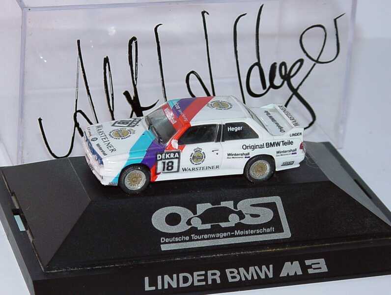 Foto 1:87 BMW M3 (E30) DTM 1989 Linder Nr.18, Heger mit Fahrerautogramm herpa 3512