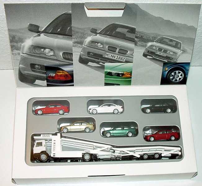 Foto 1:87 BMW Set-Packung Das neue 3er Coupé (Scania R113 (K) AutotransportHgz + 6x 3er Coupé E46 in rot, weiß, schwarz, beigemet., grünmet., rotmet.) Werbemodell herpa 80419411684
