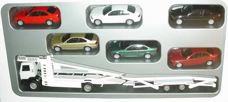 Foto 1:87 BMW Set-Packung Das neue 3er Coupé (Scania R113 (K) AutotransportHgz + 6x 3er Coupé E46 in rot, weiß, schwarz, beigemet., grünmet., rotmet.) Werbemodell herpa 80419411684