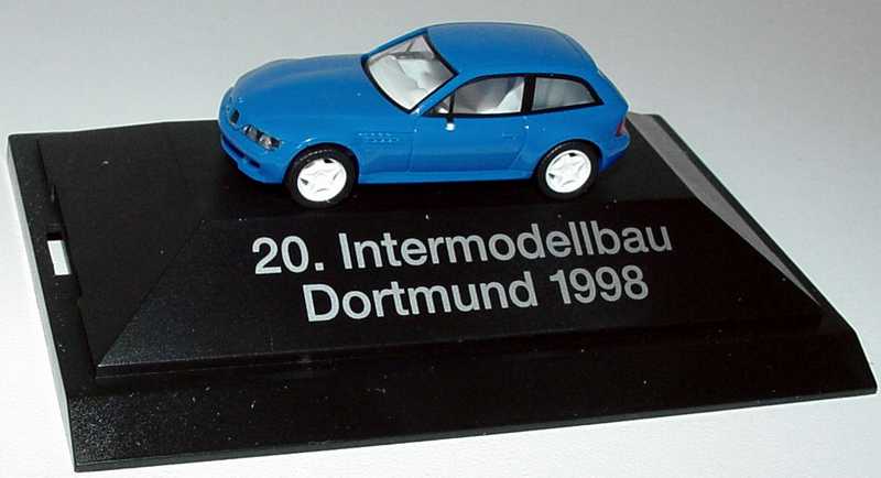 Foto 1:87 BMW Z3 M-Coupé blau, weiße Felgen 20. Intermodellbau Dortmund 1998 herpa
