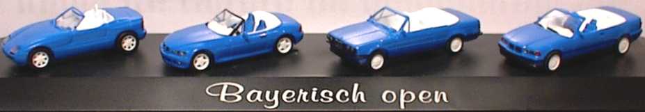 Foto 1:87 Bayrisch open (BMW Z1, Z3, E30 Cabrio, E36 Cabrio blau, IA+Felgen weiß) herpa