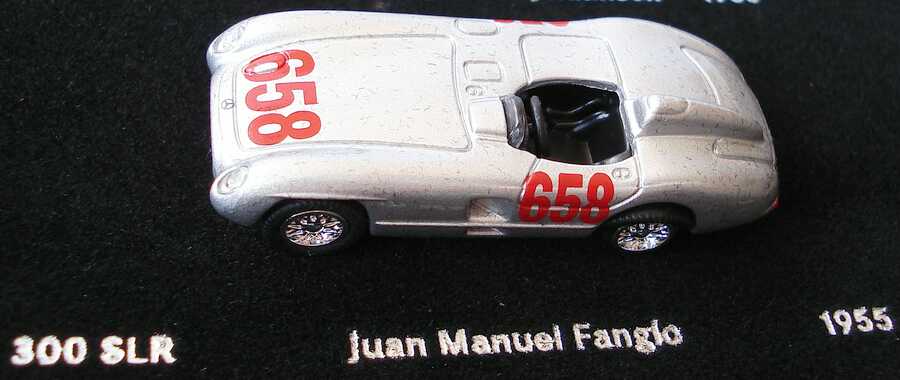 Foto 1:87 Bitburger Mercedes-Benz Oldtimer-Set-Packung 1952 + 1955 Mille-Miglia, Brescia quattro (300SL Prototyp, 300SL Gullwing, 300SLR, 300SLR zweisitzig) Grell Werbemittel