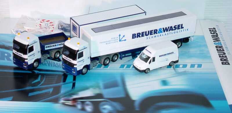 Foto 1:87 Breuer & Wasel Schwerlastlogistik in motion - Limited Edition 700 (Ford Transit 2000 Kasten + MB Actros PPSzg 3/4 + MB Actros TiefladeSzg 3/4)