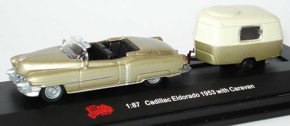 Foto 1:87 Cadillac Eldorado 1953 goldbeige-met. mit Wohnwagen Malibu International 06000