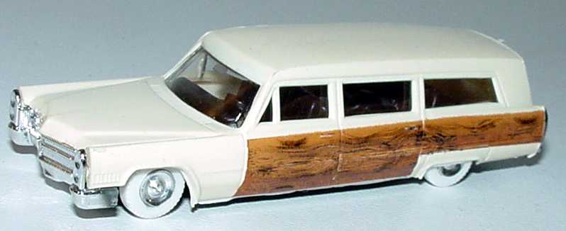 Foto 1:87 Cadillac Fleetwood Station Wagon lang (1966) hellbeige mit Holzverkleidung, weiße Reifen Praliné