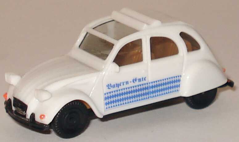 Foto 1:87 Citroen 2 CV 6 Rolldach offen Bayern-Ente weiß/blau (Bastelware) herpa