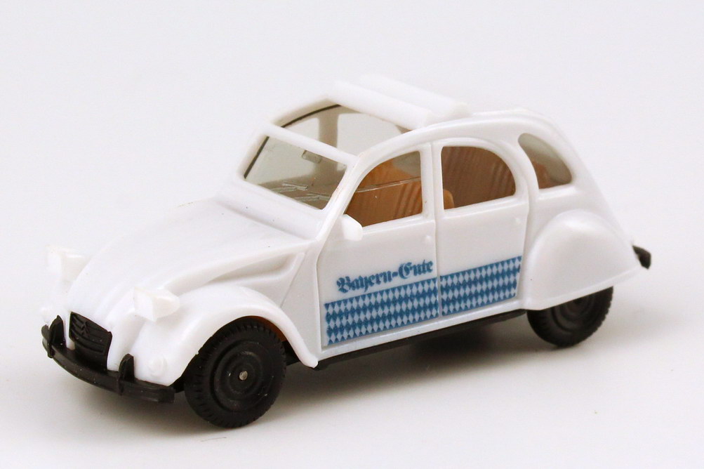 Foto 1:87 Citroen 2 CV 6 Rolldach offen Bayern-Ente weiß/blau herpa 3026