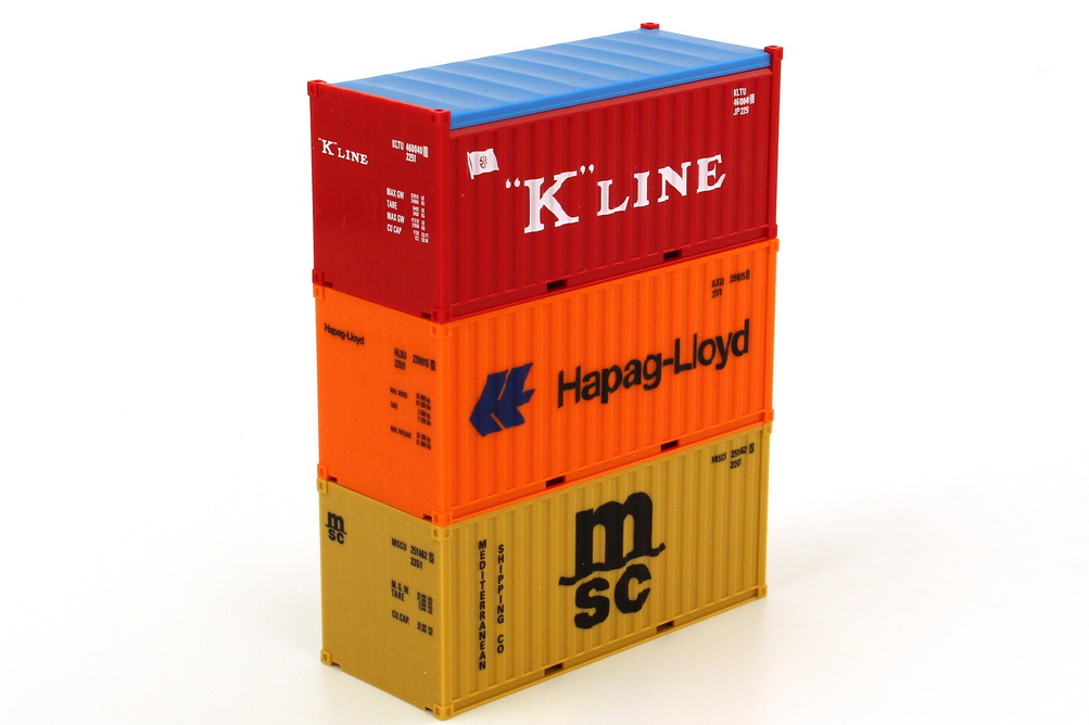Foto 1:87 Container-Set 3x 20ft. MSC, K-Line, Hapag-Lloyd herpa 076432