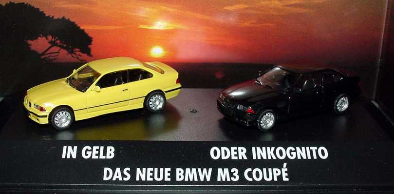 Foto 1:87 Das neue BMW M3 Coupé - in gelb oder inkognito (BMW M3 Coupé (E36) gelb + schwarz) herpa 181051