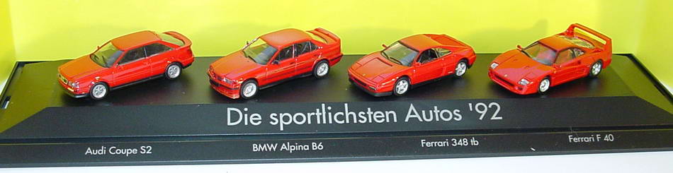 Foto 1:87 Die sportlichsten Autos ´92 (4 rote Modelle: Audi Coupé S2, Alpina B6, Ferrari 348tb, Ferrari F40) herpa 180498