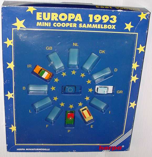 Foto 1:87 Europa 1993 Mini Cooper Sammelbox (13 Fächer mit 5 Modellen (Europa, Irland, Griechenland, Spanien und Portugal) herpa 180986