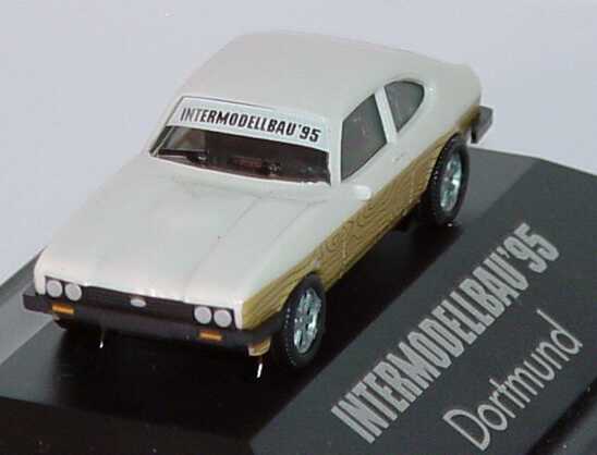 Foto 1:87 Ford Capri Mk III 3.0 Ghia beigeweiß mit seitl. Holzdekor Intermodellbau ´95 Dortmund herpa