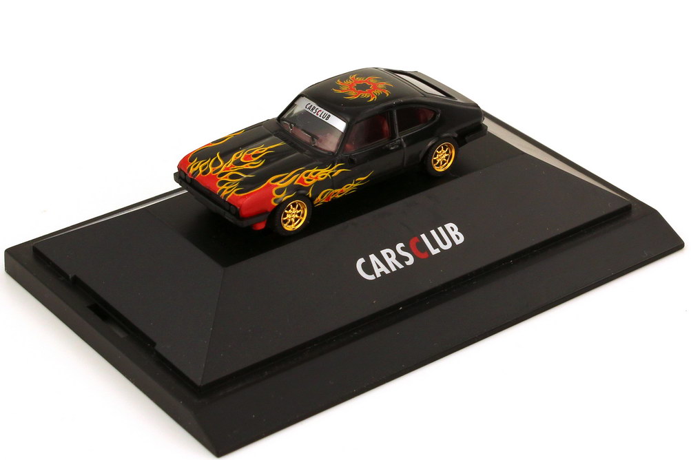 Foto 1:87 Ford Capri Mk III 3.0 schwarz mit Flammen-Design Cars Club (HCC-Modell 2006) herpa 194266