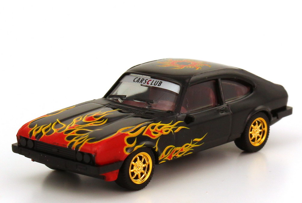 Foto 1:87 Ford Capri Mk III 3.0 schwarz mit Flammen-Design Cars Club (HCC-Modell 2006) herpa 194266