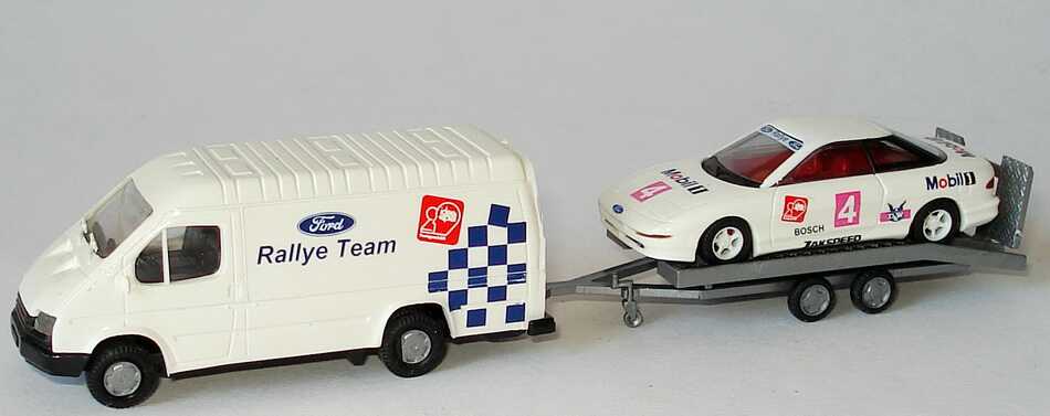Foto 1:87 Ford Escort Transit Kasten mit Autotransportanhänger und Ford Probe idee+spiel Ford Rallye-Team Busch 49921