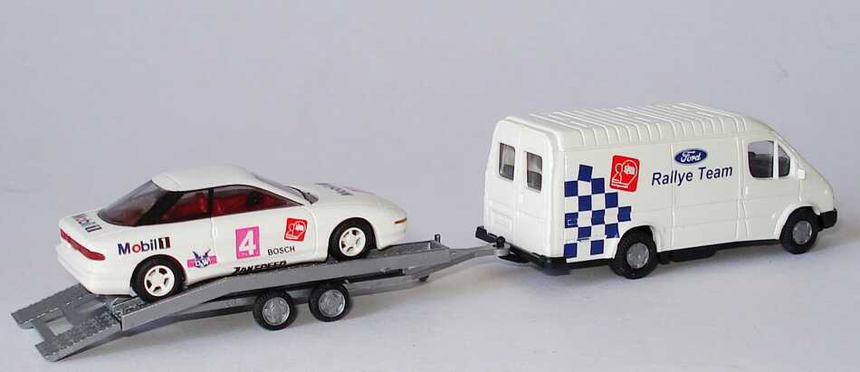 Foto 1:87 Ford Escort Transit Kasten mit Autotransportanhänger und Ford Probe idee+spiel Ford Rallye-Team Busch 49921