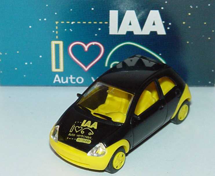 Foto 1:87 Ford Ka dunkelblau/gelb IAA 1997 - Auto verbindet Rietze