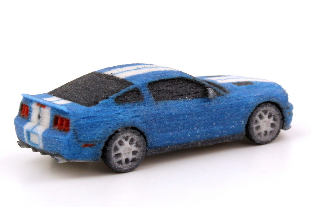 Foto 1:87 Ford Mustang GT 500 2012 blau, weiße Racing-Stripes (3D-Druck) Jahn3D