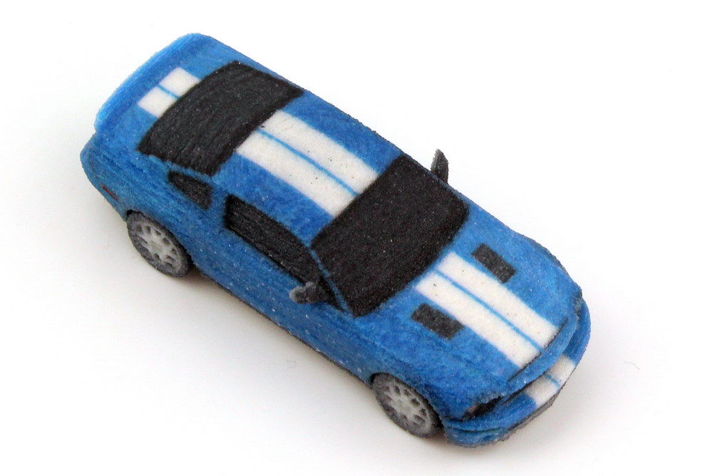 Foto 1:87 Ford Mustang GT 500 2012 blau, weiße Racing-Stripes (3D-Druck) Jahn3D