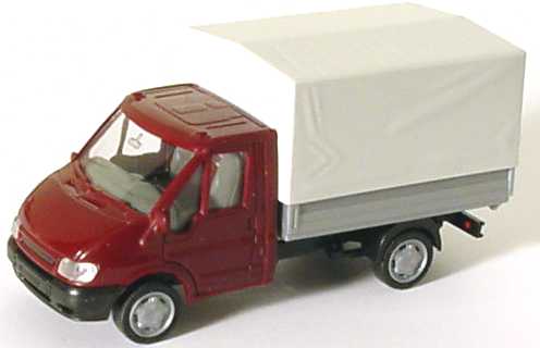 Foto 1:87 Ford Transit 2000 Pritsche/Plane weinrot/grau Rietze 11111