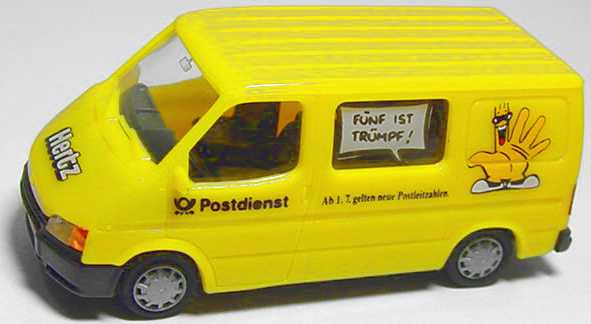 Foto 1:87 Ford Transit B Bus mit 2 Mittelfenster Hertz/Postdienst, Fünf ist Trümpf Rietze 30535