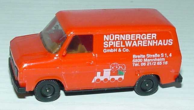 Foto 1:87 Ford Transit MK2 Kasten orange Nürnberger Spielwarenhaus, Mannheim herpa