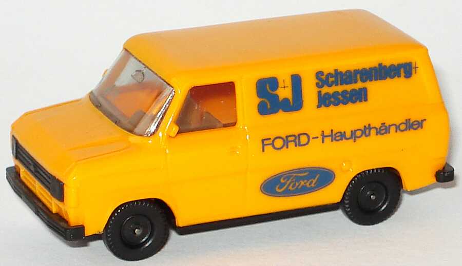 Foto 1:87 Ford Transit MK2 Kasten orangegelb Scharenberg + Jessen, Ford-Haupthändler herpa