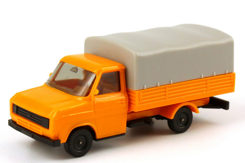 Foto 1:87 Ford Transit MK2 Pritsche/Plane gelborange/grau herpa 4023