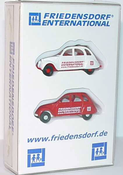 Foto 1:87 Friedensdorf International Set-Packung (Citroen 2 CV Rolldach offen weiß + Citroen 2 CV Rolldach geschlossen rot) Wiking