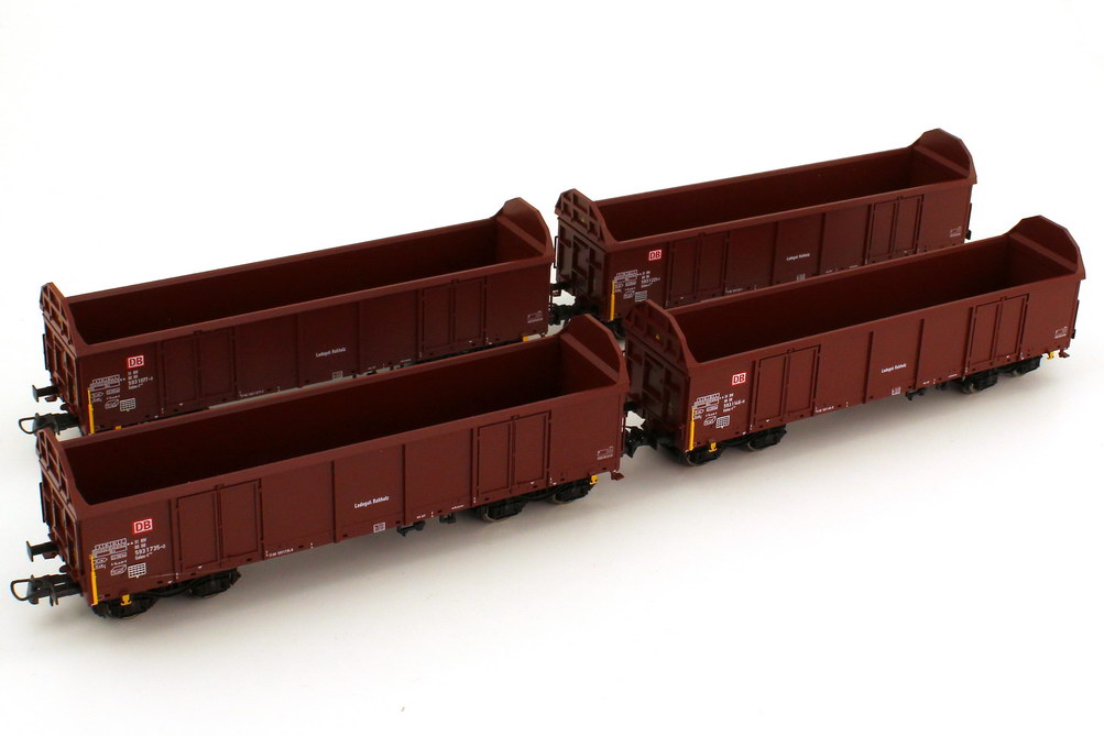 Foto 1:87 H0 Set 4x Ealos-t 058 Holztransportwagen 4-achsig DB AG braun, Epoche V Roco 66061