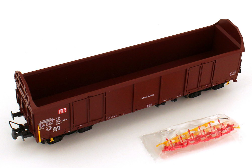 Foto 1:87 H0 Set 4x Ealos-t 058 Holztransportwagen 4-achsig DB AG braun, Epoche V Roco 66061