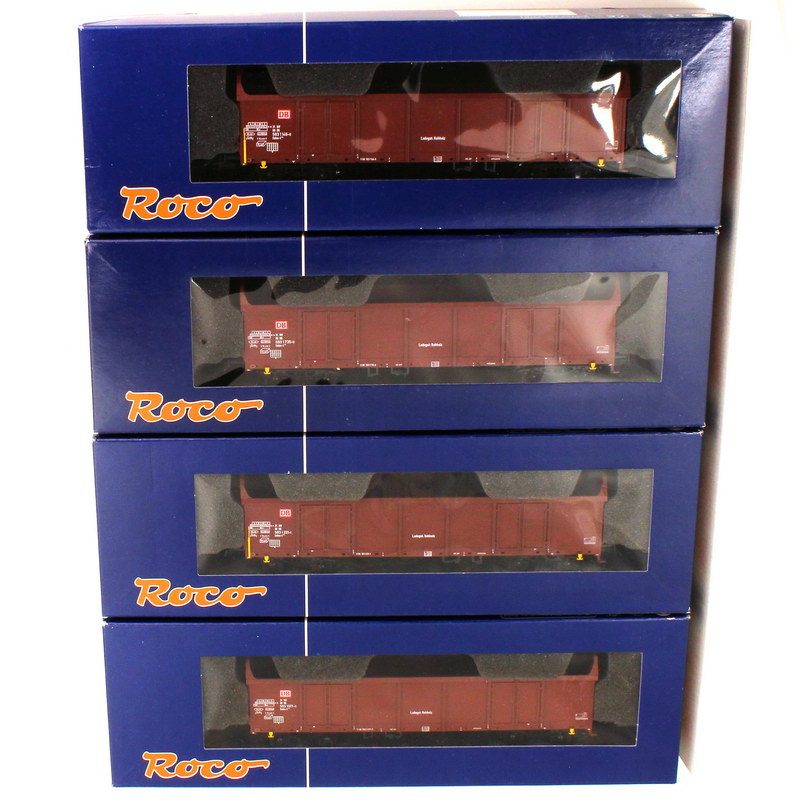 Foto 1:87 H0 Set 4x Ealos-t 058 Holztransportwagen 4-achsig DB AG braun, Epoche V Roco 66061