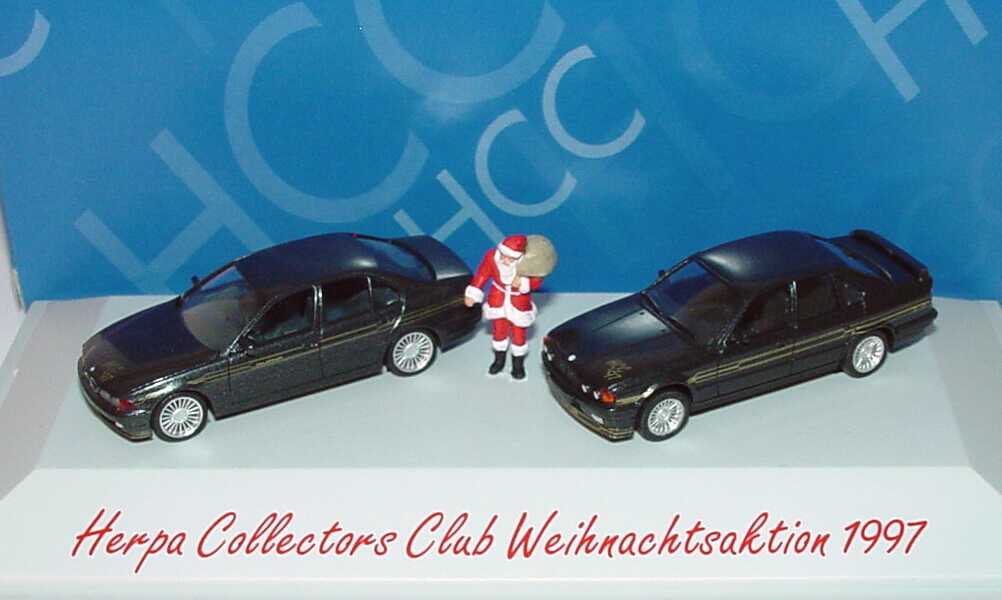 Foto 1:87 HCC Weihnachtsmodell 1997 (Alpina BMW B10 V8 + B10 Bi-Turbo anthrazit-met. mit Weihnachtsmann) herpa 195478