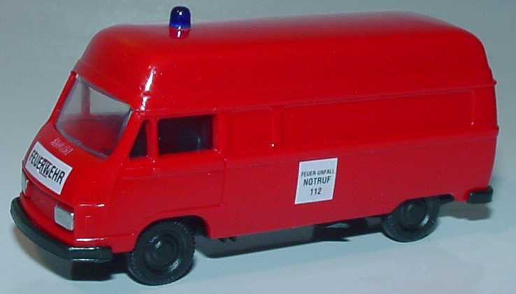 Foto 1:87 Hanomag F35 Kasten Hochdach Feuerwehr rot Feuer Unfall Notruf 112 (weißes Schild) APS Collection