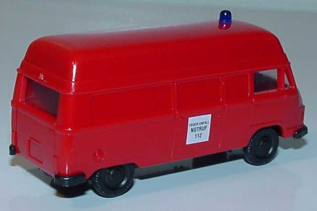 Foto 1:87 Hanomag F35 Kasten Hochdach Feuerwehr rot Feuer Unfall Notruf 112 (weißes Schild) APS Collection