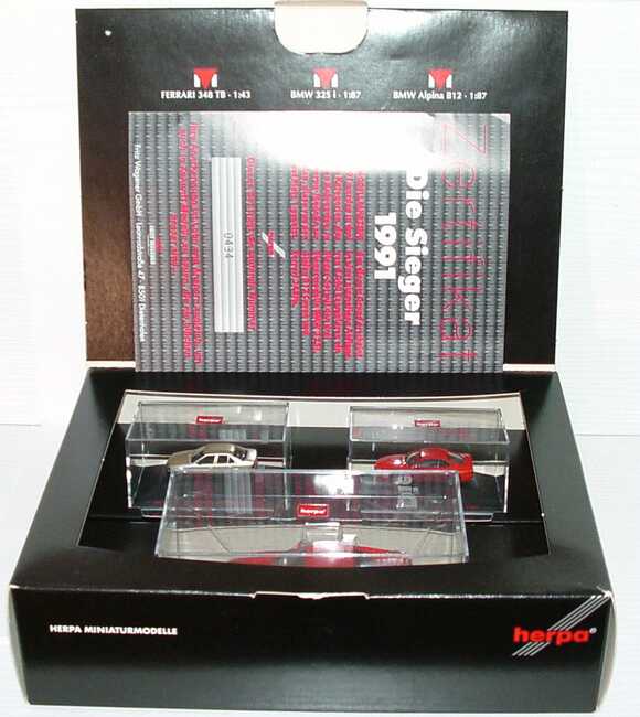 Foto 1:87, 1:43 Herpa - Die Sieger vom Modell-Fahrzeug Leserwahl 1991 (1:43 Ferrari 348 tb + 1:87 BMW 325i (E36) + 1:87 Alpina BMW B12 Coupé) herpa