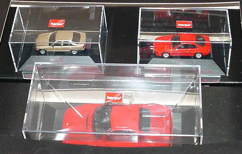 Foto 1:87, 1:43 Herpa - Die Sieger vom Modell-Fahrzeug Leserwahl 1991 (1:43 Ferrari 348 tb + 1:87 BMW 325i (E36) + 1:87 Alpina BMW B12 Coupé) herpa